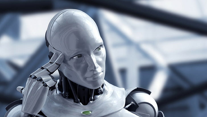 robot, technologia, Hi-Tech, dłonie, sztuka cyfrowa, twarz, Tapety HD