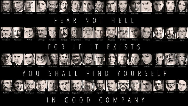 atheist, Bw, Dark, faces, Hell, People, quotes, statement, HD wallpaper