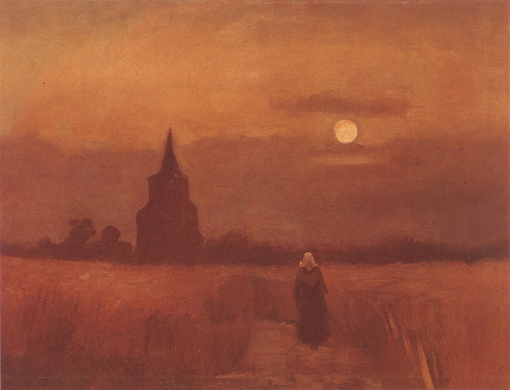 Винсент Ван Гог, красный, башня, поле, классическое искусство, HD обои