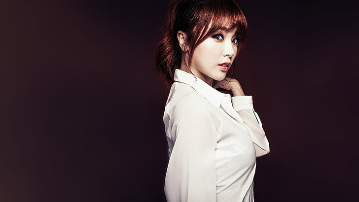camisa branca feminina, Hong Jin Young, K-pop, mulheres, asiáticas, coreanas, modelo, fundo simples, retrato, HD papel de parede
