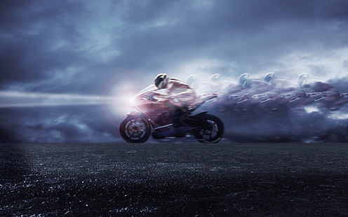 red sports bike, motorcycle, motion blur, HD wallpaper HD wallpaper