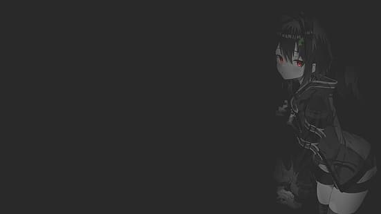  anime, manga, anime girls, fan art, illustration, minimalism, dark background, monochrome, neko ears, uniform, Jun (artist), aousa0328, HD wallpaper HD wallpaper