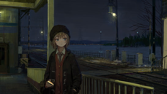 Anime, Nacht, Eisenbahn, Anime Mädchen, HD-Hintergrundbild HD wallpaper