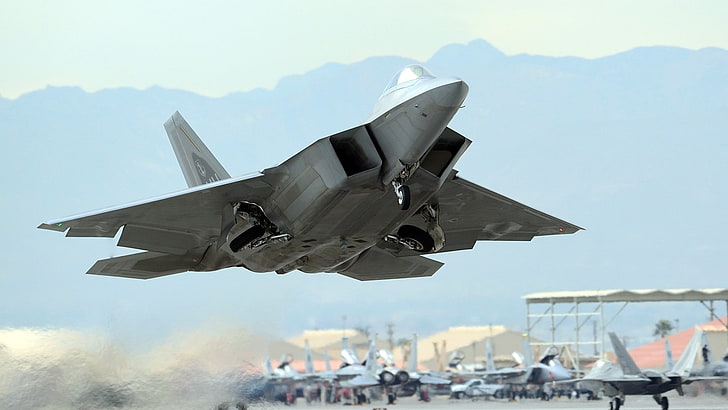 avião de combate cinza, aeronaves, F-22 Raptor, HD papel de parede