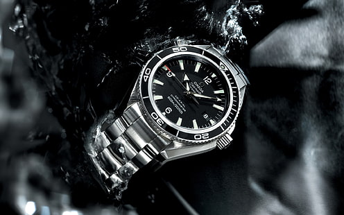 okrągły srebrny zegarek analogowy, planet ocean, omega, duży rozmiar, zegarki, żeglarz, Tapety HD HD wallpaper