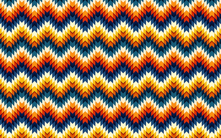 tekstil biru, merah, dan kuning, geometri, pola, Wallpaper HD