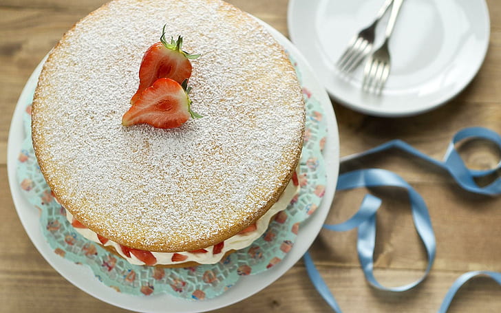Cake Dessert Stroberi, kue keju stroberi, kue, makanan penutup, stroberi, Wallpaper HD