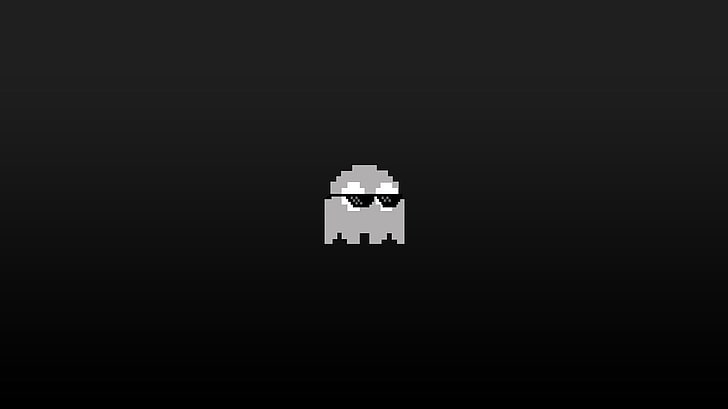 grå Pac-Man tapet, Pacman, minimalism, videospel, retrospel, pixelkonst, HD tapet