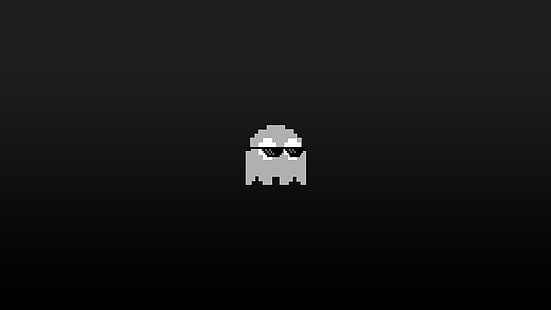 grå Pac-Man tapet, Pacman, minimalism, videospel, retrospel, pixelkonst, HD tapet HD wallpaper