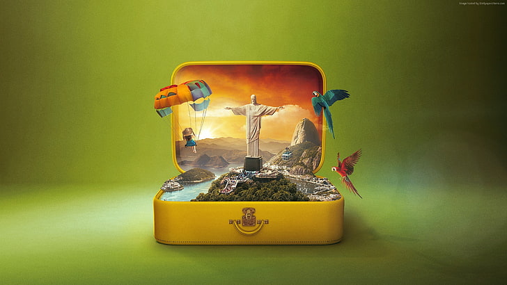 Brazil, Christ the Redeemer, Rio de Janeiro, HD, suitcase, HD wallpaper