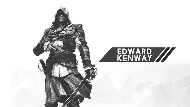 Edward Kenway digital tapet, Assassin's Creed, digital konst, minimalism, 2D, vit, vit bakgrund, videospel, Edward Kenway, Assassin's Creed: Black Flag, HD tapet