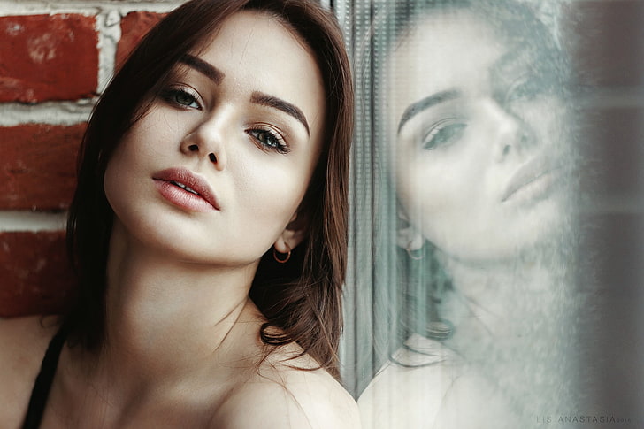 women, face, portrait, reflection, Anastasia Lis, HD wallpaper
