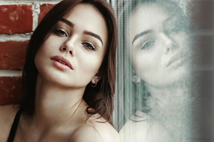 women, reflection, portrait, face, Anastasia Lis, HD wallpaper