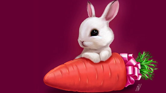 кролик, морковь, зайчик, HD обои HD wallpaper