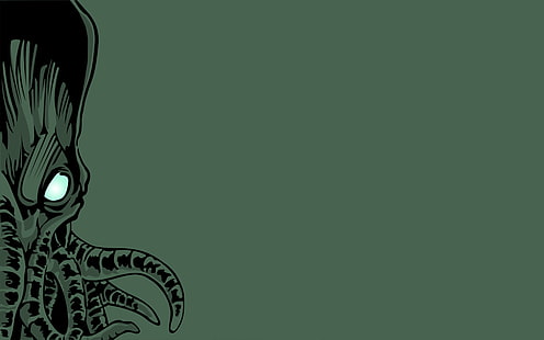 검은 색과 녹색 문어 벽지, 크 툴후, 미니멀리즘, 간단한 배경, 생물, 공포, H.P. Lovecraft, HD 배경 화면 HD wallpaper