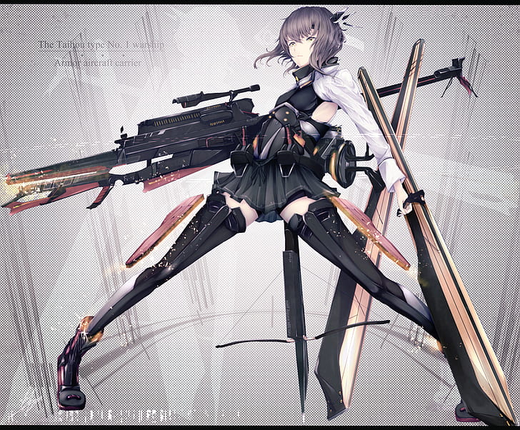 فتيات الأنمي ، مجموعة Kantai ، أنيمي ، أرجل منتشرة ، سلاح، خلفية HD