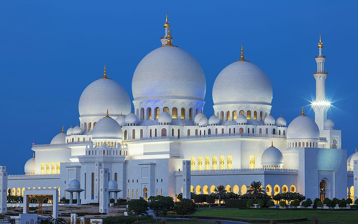 Джамия Абу Даби Шейх Зайед през нощта Обединени арабски емирства 4k Ultra Hd Tv Wallpaper за лаптоп таблет Мобилни телефони и десктоп 3840 × 2400, HD тапет