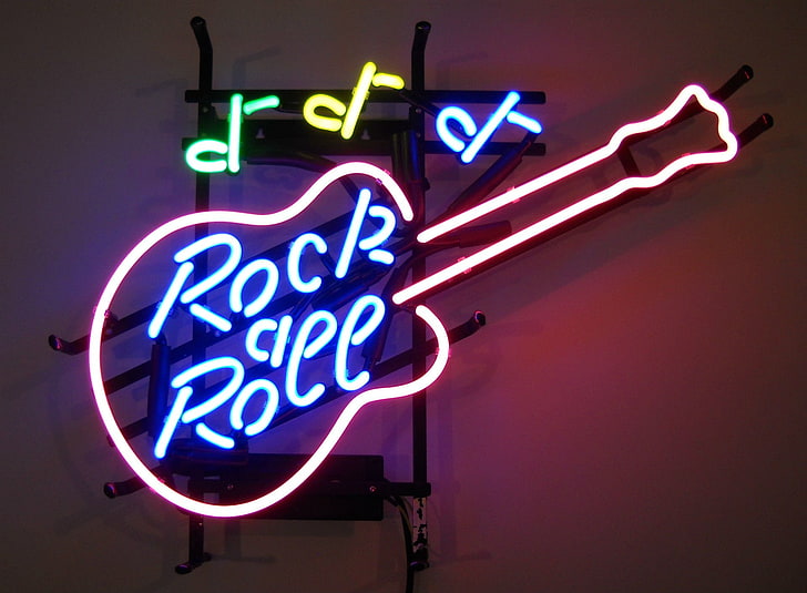 Photography, Neon, Guitar, Neon Sign, Rock & Roll, Sign, HD wallpaper
