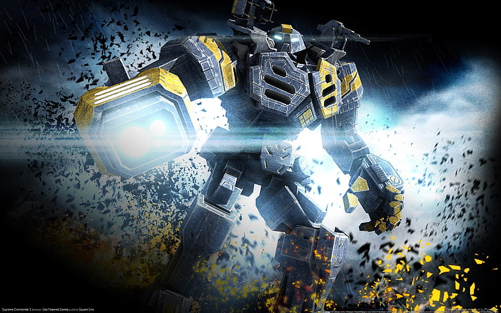 papel tapiz digital robot gris y amarillo, robot, Square Enix, Juegos con motor de gas, comandante supremo 2, Fondo de pantalla HD