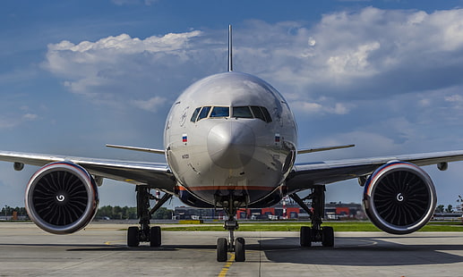 beyaz yolcu uçağı, kanatlar, türbin, havaalanı, Boeing, uçak, Aeroflot, yolcu, B-777, 3M0, HD masaüstü duvar kağıdı HD wallpaper