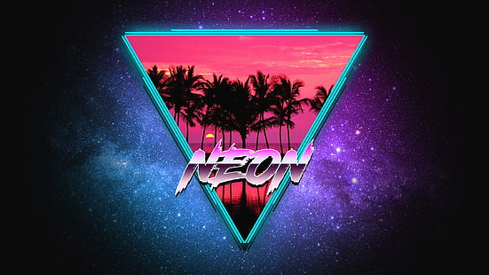 Music, Stars, Neon, Palm trees, Triangle, Electronic, Synthpop, Darkwave, Synth, Retrowave, Synth-pop, Sinti, Synthwave, Synth pop, HD wallpaper HD wallpaper
