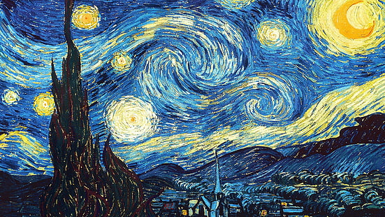 Pintura de noche estrellada, obras de arte, Vincent van Gogh, La noche estrellada, arte clásico, Fondo de pantalla HD HD wallpaper