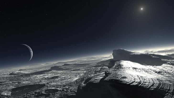 Plutone, sole, pianeta, arte spaziale, arte digitale, spazio, Sfondo HD