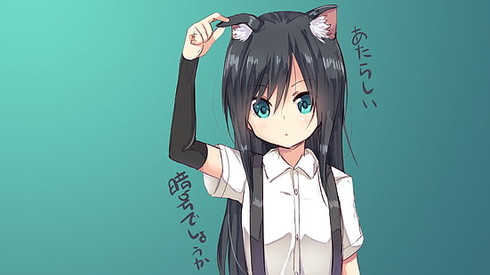 rambut panjang, telinga binatang, gadis anime, Neko Works, anime, nekomimi, Wallpaper HD HD wallpaper