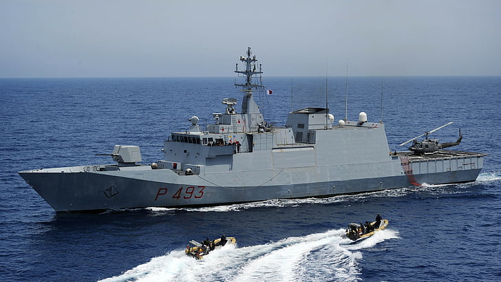 gray boat, corvette, Comandante Foscari, Saar, Italian Navy, military ship, Germany, warship, HD wallpaper