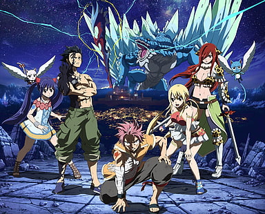 Anime, Fairy Tail, Erza Scarlet, Gray Fullbuster, Lucy Heartfilia, Natsu Dragneel, Wendy Marvell, Fond d'écran HD HD wallpaper