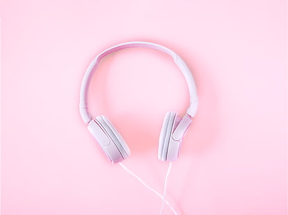 white corded headphones, headphones, pink, tender, HD wallpaper HD wallpaper