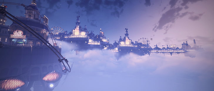летающий остров со зданием в дневное время аниме, BioShock, Колумбия (Bioshock), BioShock Infinite, HD обои HD wallpaper