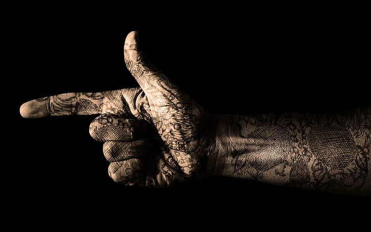 Arm tattoo, right human hand, photography, 1920x1200, hand, tattoo, gesture, HD wallpaper