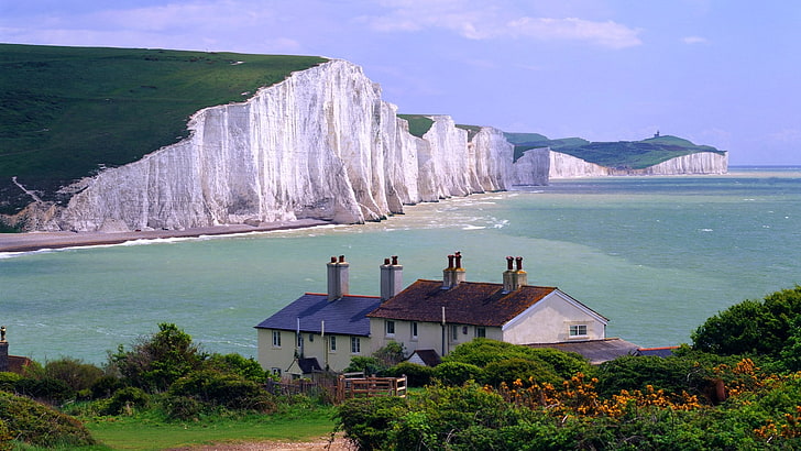 naturaleza, paisaje, acantilado, Inglaterra, siete hermanas, costa, mar, Fondo de pantalla HD