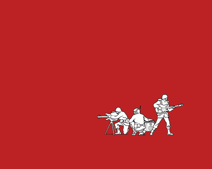 ilustrasi tiga prajurit dengan latar belakang merah, humor, Wallpaper HD
