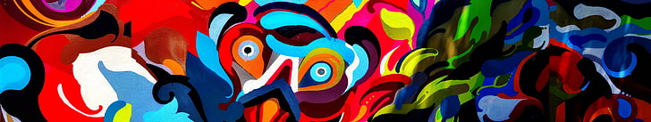 malarstwo abstrakcyjne, malarstwo, ultraszerokie, graffiti, kolorowe, street art, Tapety HD