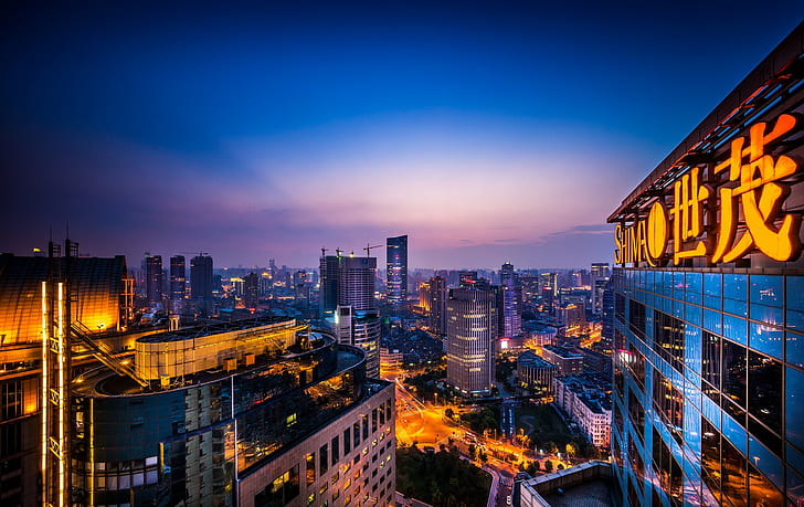 urbano, cidade, noite, shanghai, china, HD papel de parede