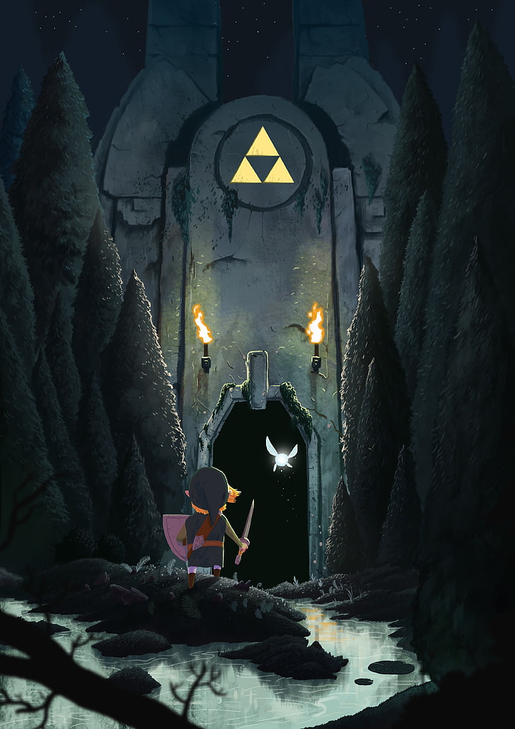 fondo de pantalla de dibujos animados en negro y gris, The Legend of Zelda, Link, videojuegos, Triforce, Fondo de pantalla HD, fondo de pantalla de teléfono