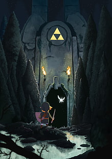 fondo de pantalla de dibujos animados en negro y gris, The Legend of Zelda, Link, videojuegos, Triforce, Fondo de pantalla HD HD wallpaper