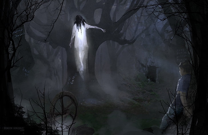 white ghost under tree illustration, Dark, Ghost, HD wallpaper