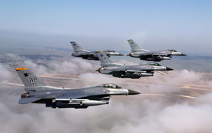 Formation Of F 16 Fighting Falcons, gray fighter jets, Aircrafts / Planes, , aircraft, HD wallpaper