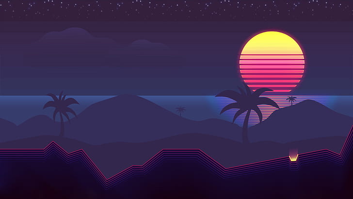 The sun, Music, Palm trees, Background, 80s, Neon, 80's, Synth, Retrowave, Synthwave, New Retro Wave, Futuresynth, Sintav, Retrouve, Outrun, HD wallpaper