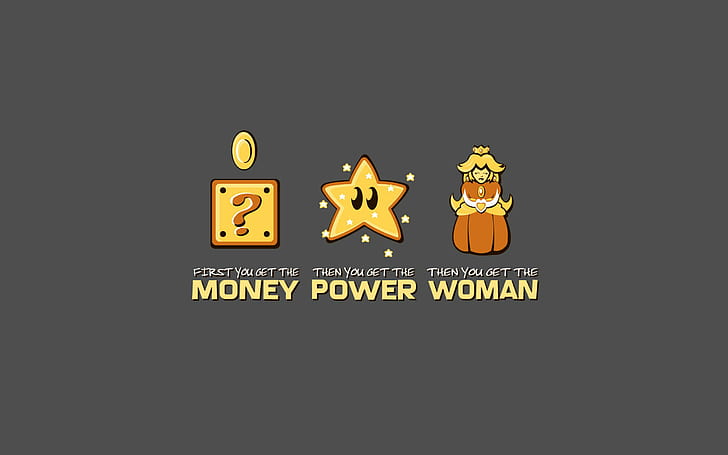 Funny Super Mario Steps, money power woman text, funny, super, mario, steps, HD wallpaper