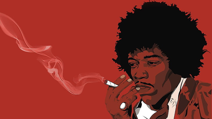 иллюстрация человека, курящего, Джими Хендрикс, музыкант, фан-арт, красный, суставы, музыка, HD обои