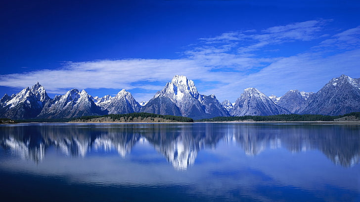 Jackson Lake, em Wyoming Parque Nacional de Grand Teton EUA Montanhas Rochosas Céu azul paisagem 3840 × 2160, HD papel de parede