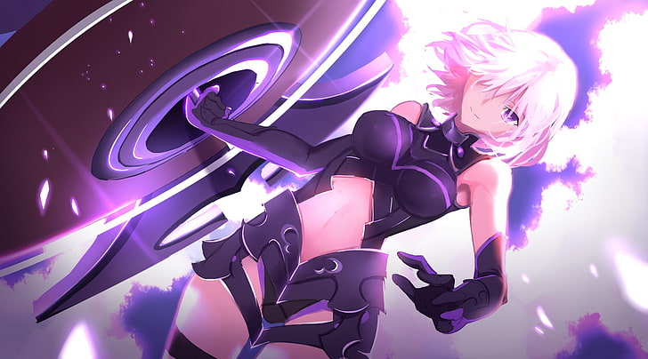 pink-haired female anime character, Fate/Grand Order, Shielder (Fate/Grand Order), anime girls, short hair, purple eyes, HD wallpaper
