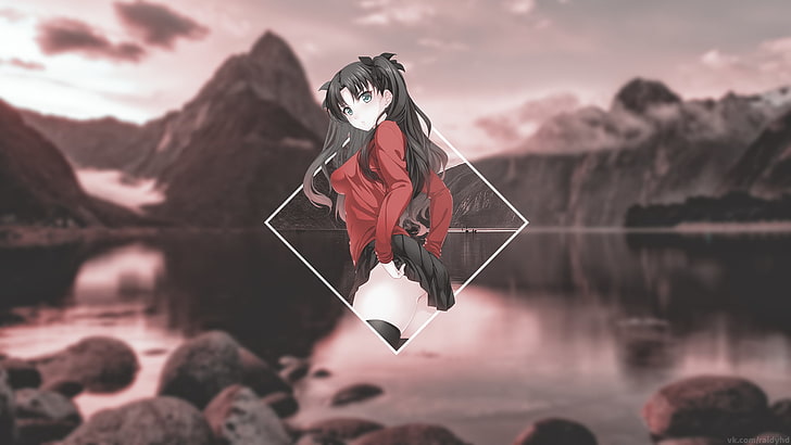 people, Tohsaka Rin, anime, picture-in-picture, HD wallpaper