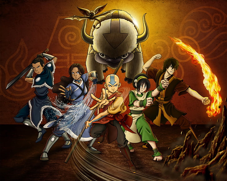 Avatar: Le dernier maître de l'air, Aang, Katara, Sokka, Toph Beifong, Prince Zuko, Momo (lémurien), Appa, Fond d'écran HD