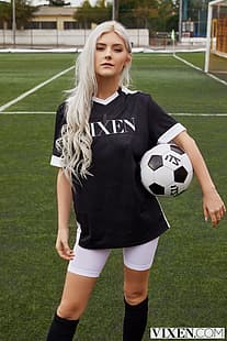 Ева Эльфи, порнозвезда, Vixen, женщины, белые волосы, черная футболка, HD обои HD wallpaper