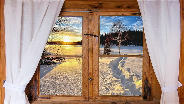 quarto, janela, madeira, casa, cortina, vista, porta, têxtil, casa, inverno, HD papel de parede